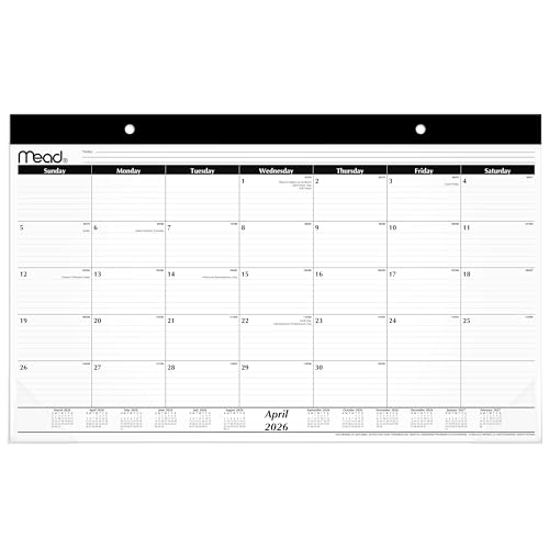 Image of Mead Desk Calendar 2026-2027 Planning Pad, Academic 15-Month April-June, Monthly, 17.75 inch x 11 inch Compact, Ruled Daily Block (CAM82005)