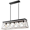 Merbotin Farmhouse Chandelier 5 Light Kitchen Island Lighting Rustic White Wood Finish Dining Room Light Fixture Adjustable Height Chandeliers Distressed Pendant Light Over Pool Table
