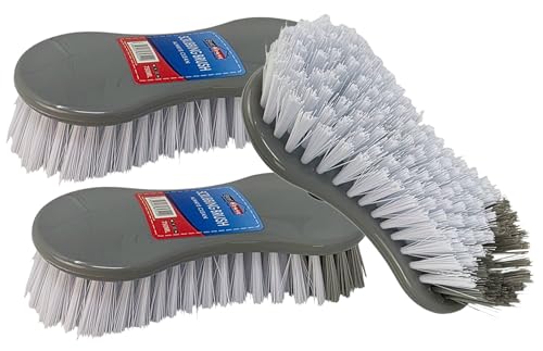 Best House | Plastic Scrubbing Brush | Easy to Grip | Gray | Heavy Duty with Stiff Bristles |Cleaning and Scrubbing Brush for Indoor & Outdoor, Bathroom, Kitchen, Carpet and Floor - (Pack of 3)