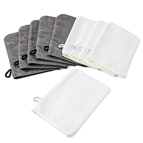 Phogary 10 Pack Microfiber Body Wash Mitts, Soft Face Mitten, Bath Spa Cloth, Reusable Makeup Remover Mitt Gloves, European Style Wash Cloth,6×8Inch, White And Grey #TOP1