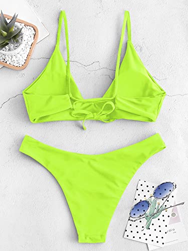 Image of ZAFUL Women's Tie Back Padded High Cut Bralette Bikini Set Two Piece Swimsuit