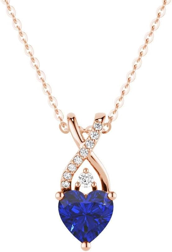 MSBLUE® 1ct Sapphire Pendant Necklace, 14K Rose Gold Vermeil, Christmas Gift for Women