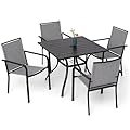 Anumutig 5-Piece Outdoor Dining Set, 35‘’Square Table with 4 Stackable Patio Chairs, All Weather Frame Furniture Set - Gray