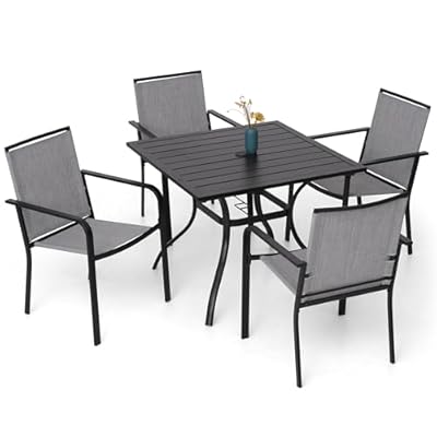 Anumutig 5-Piece Outdoor Dining Set, 35‘’Square Table with 4 Stackable Patio Chairs, All Weather Frame Furniture Set - Gray