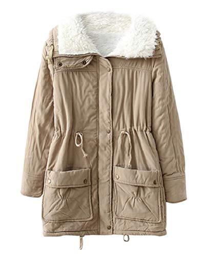 ACE SHOCK Women's Winter Coats Faux Fur Lined Quilted Jackets Fashion Winter Parka (Regular US Large, Khaki)