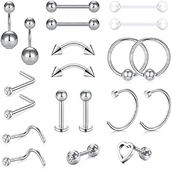 Piercing Maison Kit Piercing NIUSIMAN 66-113 Pièces - Acier Chirurgical - Pour Nombril, Langue, Nez... Piercing Langue