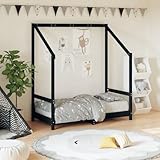 Teenpull Kinderbett Schwarz Massivholz Kiefer 70x140 cm mit Sperrholzlatten, mitwachsend und höhenverstellbar, stabiles Gitterbett für Babyzimmer, kompakt und modern skandinavisches Design