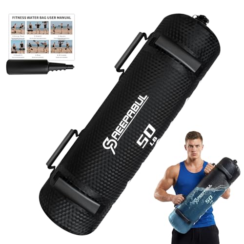 SAEEPABUL 50LB Aqua Bag Water Weight Bag for Workout Adjustable Water Weights for Strength Training Portable Sandbag Alternative for Core Balance & Full Body Fitness Home Gym Equipment (Diamond Black)