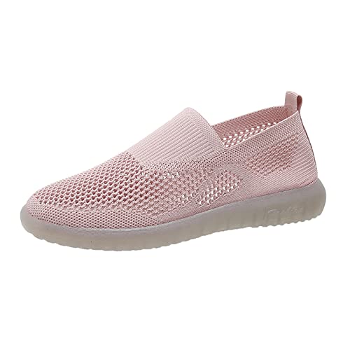 Ladies Fashion Solid Color Mesh Breathable Comfortable Flat Casual Shoes Casual Shoes for Men Suede (7.5) Pink