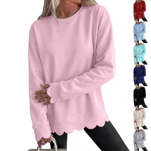 Oversized Sweatshirt for Women Crewneck Scalloped Long Sleeve Pullover Tops - image 1