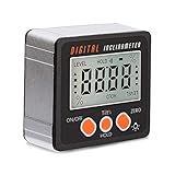  Transportador digital de 4 x 90°, medidor de ángulo/calibre biselado/buscador de ángulo, impermeable LCD retroiluminación, transportador de nivel, inclinómetro con base magnética en/FT, mm/m, negro