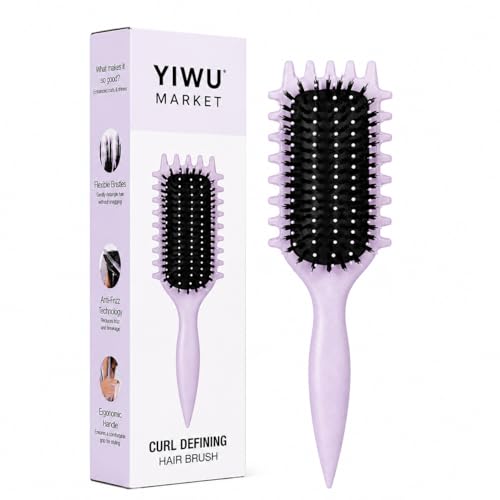 Image of Curly Curved Vented Hair Brush for Women & Men | Hollow Airflow Comb | Flexible Detangling Bristles with Comfortable Grip Handle | Blow-Dry Support & Scalp Massage Brush - Lavender