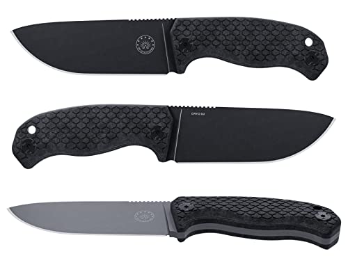 Off-Grid Knives - Tracker-X2 Fixed Blade Camp Knife, Cryo D2 Full Tang With Micarta Scales, Kydex Sheath, Belt Attachment, Bushcraft, Hunting, Survival, Camping (Blackwash) #TOP7