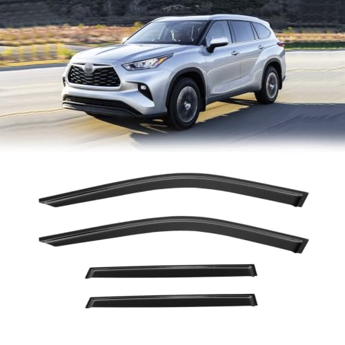 Image of Window Visor for Toyota Highlander 2020-2025, Rain Guards Shields Vent Deflector Shade Wind Dark Smoke 2021 2022 2023 20 21 22 23 24 25, Tape-On, 4PCS
