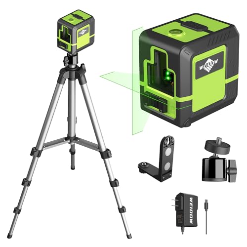 Laser Level with 1M Tripod,can be standby for 10 hours,Green Cross Line Laser with Tripod Self-Leveling, Lazer Leveler Tool for Picture Hanging laserpower<1mW, Class 2 Laser output