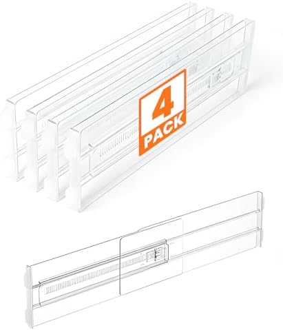 4 Pack Drawer Dividers for Clothes, 4" High 10.6"-16.9" Drawer Di...