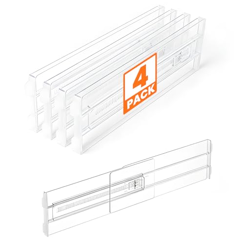 4 Pack Drawer Dividers for Clothes, 4' High 10.6'-16.9' Drawer Divider Adjustable Expandable Dresser...