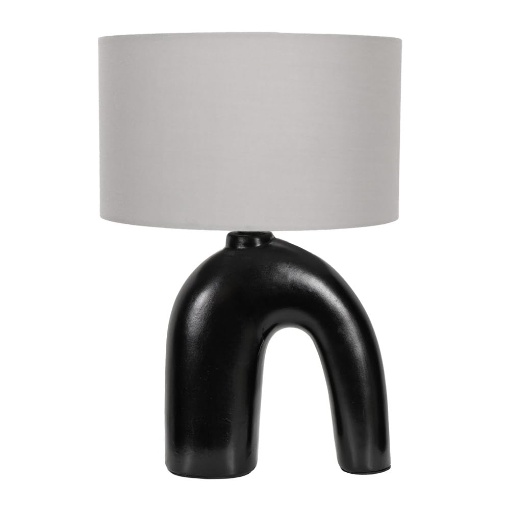 ValueLights | Lia Grey Fabric Drum Lamp Shade Black Arch Abstract Ceramic Table Lamp | Table Lamps, Home Décor & Improvement Essential