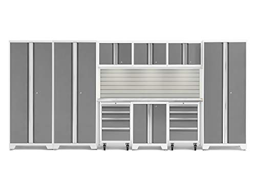 Image of NewAge Products Bold Series White 10 Piece Set, Garage Cabinets, White with Stainless Steel Worktop, 56983