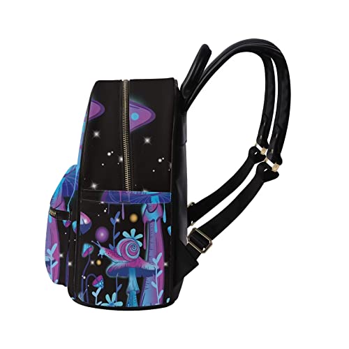 Galaxy Mushroom Snail Print Mini Pu Leather Backpacks for Women Casual Daypack Ladies Travel Shoulder Bags with Side and Inner Pocket,Blue4