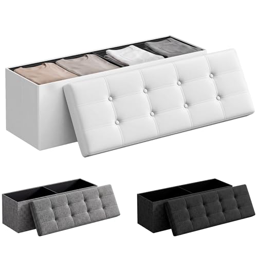 JUPPLIES Puff Almancenaje Acolchado de 130L - Baul Almacenaje Dormitorio - Banco de Almacenaje con Capacidad de Carga 300 kg - Tapizado PVC - Mueble Almacenaje Juguetes Infantil (Blanco, 110x38x38cm)