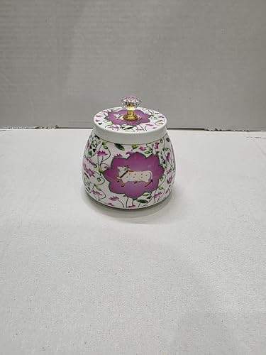 Image of 4-Inch Enamel Printed Pichwai Cow Jars - Decorative Metal Storage Jars with Lid - Traditional Indian Art Containers for Sweets, Spices, Pooja & Return Gifting
