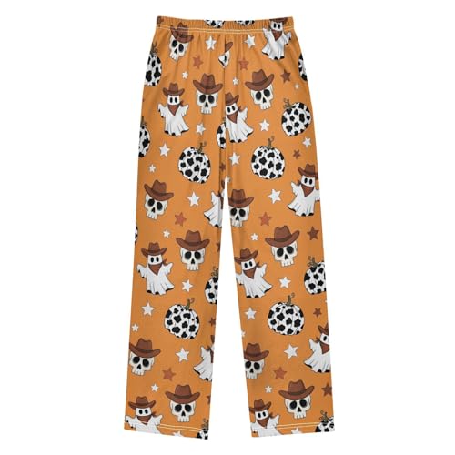 Halloween Ghosts Hats Pumpkins Pajama Pants Long Soft Sleep Pants Elastic Waist PJ Bottoms 6-14 Years2