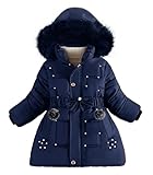 Maeau - Abrigo Plumón Niña Invierno Chaqueta Plumífero con Capucha Desmontable Abrigo Largo de Grueso Cálida Chaqueta Plumas Caliente Acolchada - Azul marino - 4-5 Años