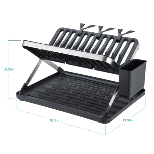 Image of Home Zone Living Dish Drying Rack for Kitchen Counter | X-Shape Foldable Design with Drip Tray and Holder for Utensils and Wine Glasses