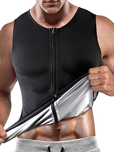Men Sauna Sweat Vest Hot Polymer for Men Waist Trainer Vest, Sauna Suit Slimming Workout Tank Top Body Shape for Men with Zipper(XXLarge)