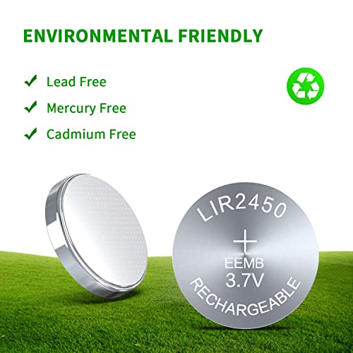 Eemb 10Pcs Lir2450 Rechargeable Battery 3.7V Lithium-Ion Coin Button Cell Batteries 120Mah #TOP6