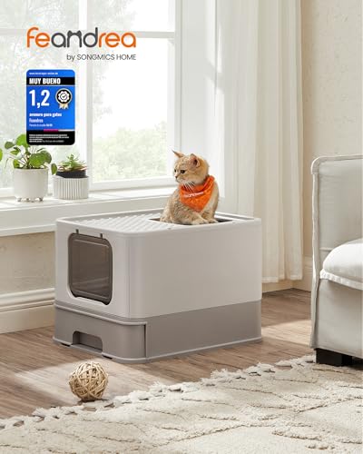 Miniatura 2 de Feandrea Arenero Para Gatos, Caja Arena Con Bandeja Extraíble, Pala, Cepillo, Espacioso Para Gatos Grandes, Carga De 15 Kg, Antifiltración, Antiescapes, Avena Y Gris Cálido Ppt001g01