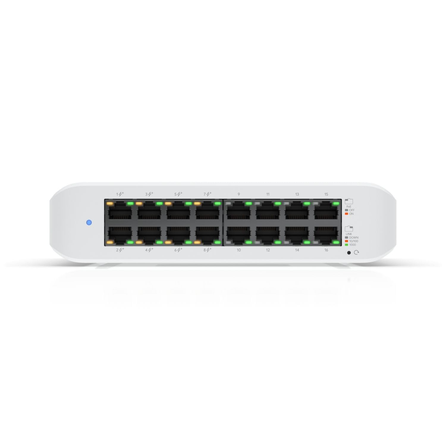 Ubiquiti - Conmutador UniFi (USW-Lite-16-PoE, 16 Puertos Gigabit Ethernet, 8 Puertos PoE+, Montaje en Pared)