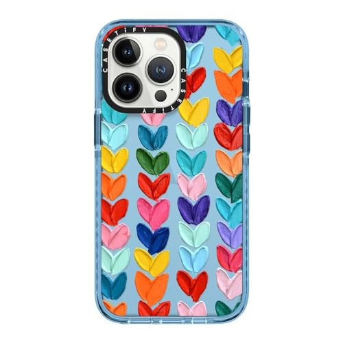 Coque iPhone 13 Pro CASETiFY robuste anti-jaunissement transparente cœurs bleu