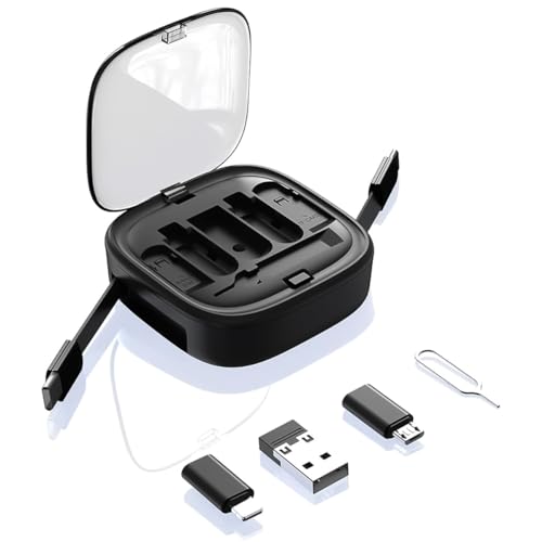 Image of Verilux 6 in 1 Fast Charging Cable with Storage Case, All in One Mobile Accessories with Card Slot & SIM Ejection Tool, 3.3Ft Retractable Type C Multi Charging Cable for iPhone, USB A /Type C Devices