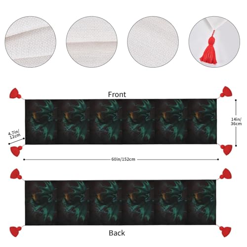 Chemin de table de Noël avec pompon dragons bleus pour repas magique - 5