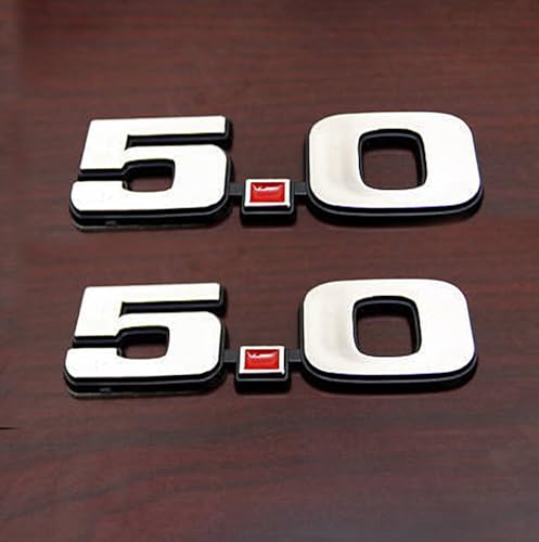 Image of 2Pc 5.0 Emblem Liter Door 3D Fender Side Adhesive Badge Plate Right Left Sticker Replacement for 1979-1993 150 (Silver Red)