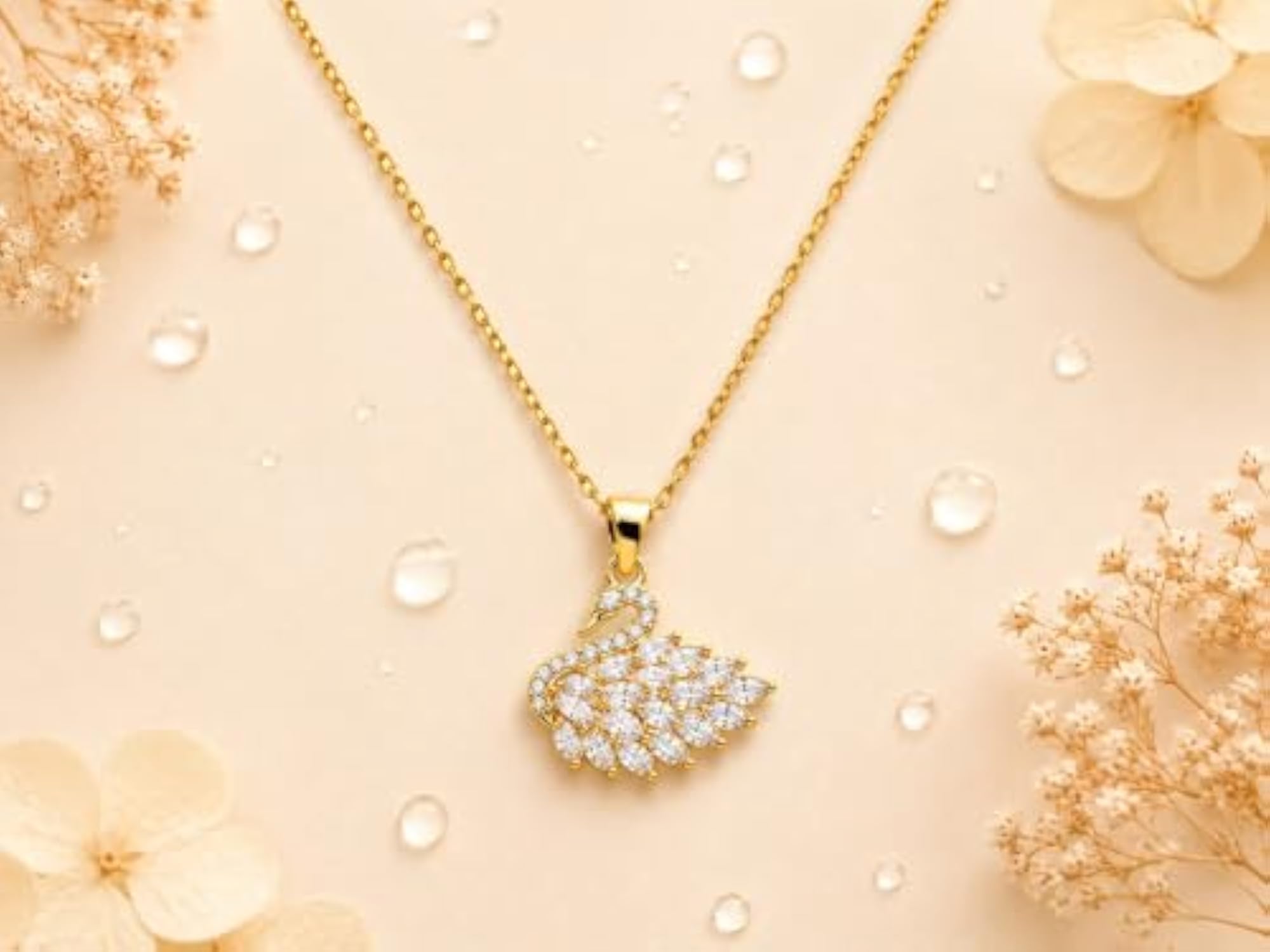 Gold Plated Swan Shape CZ Crystal Pendant Necklace