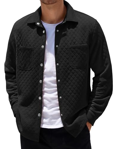 Image of COOFANDY Mens Shacket Long Sleeve Shirt Jacket with Pockets Lightweight Quilted Overshirt
