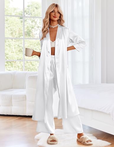 Image of Ekouaer Silk Robes for Women Long Satin Bride Bridesmaid Wedding Party Robes Lightweight Sexy Sleepwear with Pockets