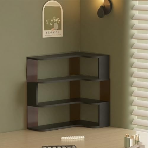 Scrivania angolare a 3 ripiani in legno nero e bianco,