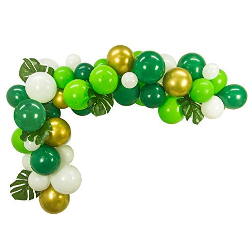 Festiko ® Rubber 50pcs DIY Balloons Garland with 6pcs Palm Leaves Cutouts for Dinosaur Jurassic World Birthday Tropical Jungle Safari Theme Decorations Baby Shower Party Decorations ( Multicolour)