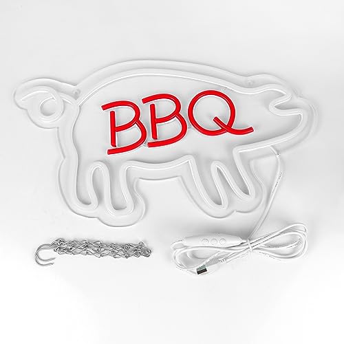 Image of BBQ Neon Signs for Wall Decor Neon Lights for Bedroom Led Signs Suitable for Barbecue Restaurant Man Cave Bar Christmas Unique Gift for Lover, 5V Usb Power, 15.7 * 8.7 Inch(Warm White + Red)