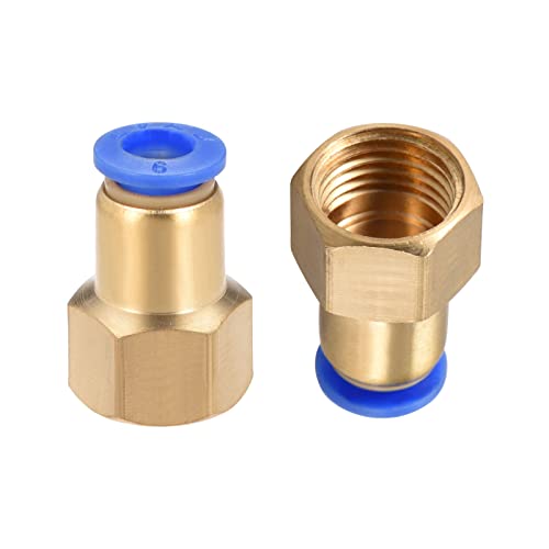 M METERXITY 2 Paquet G1/4 Femelle Pousser verrouilleront Raccord - Droit Union Adaptateur, Pousser à Connecter Raccords, Appliquer à Pneumatique Système (6mm, Or)