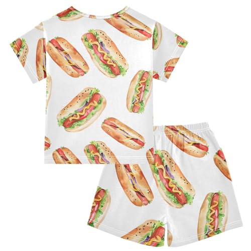 ALAZA Hotdog Watercolor Pajamas Short Sleeve 2 Piece Sleepwear Top and Bottom Pajama Set Unisex2