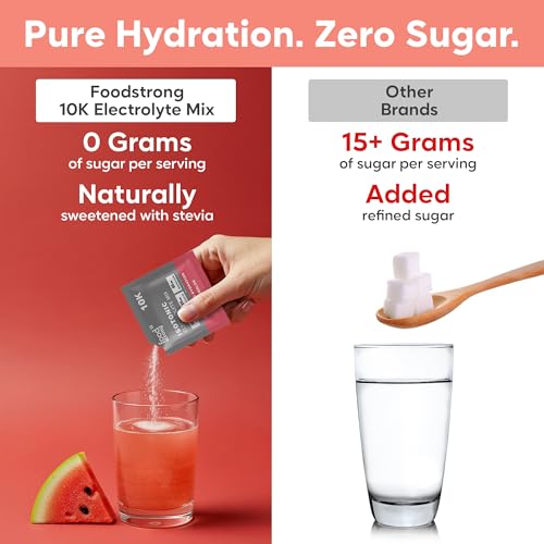 Image of Foodstrong 10K Isotonic Electrolyte Mix - Zero Sugar Hydration | 1000mg Sodium, 200mg Potassium, 60mg Magnesium | Electrolyte Drink Mix - Watermelon Flavour - 8g Sachet, Pack of 12