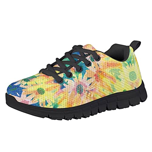 HUIACONG Sunflower Kids Lightweight Anti-Skid Sneakers Colorful Oil Style Girls Running Sport Shoes foe Size 5 Boys Lacing Trainers Children Athletic Tennis Shoes