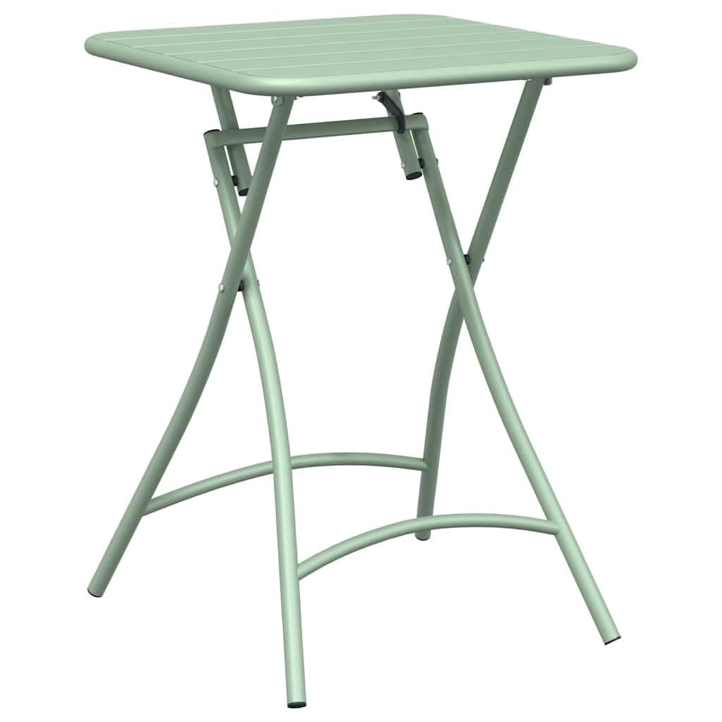 Set bistrot pieghevole in acciaio verde 3 pezzi con tavolo rettangolare e due sedie pieghevoli, design moderno per giardino, terrazza o balcone, compatto e facile da pulire.