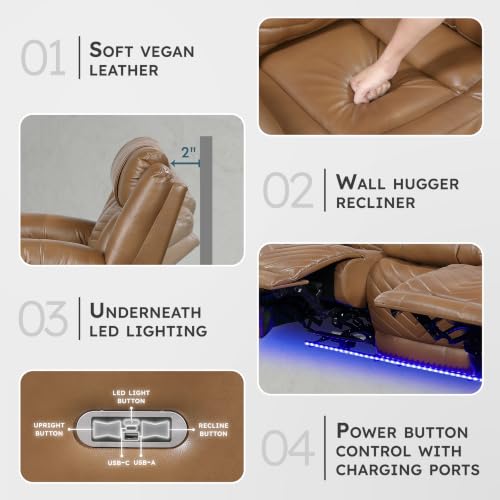 Image of Lexicon Faux Leather Power Double Reclining Sofa, Drop-Down Table, Brown