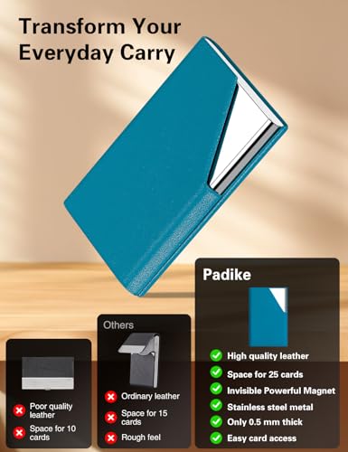 Image of Padike Business Card Holder, Upgraded Leather Business Card Case Pocket Card Holders for Men or Women, Metal Slim Name Card Holder RFID Blocking Business Card Carrier with Magnetic Closure(Y-TQ)
